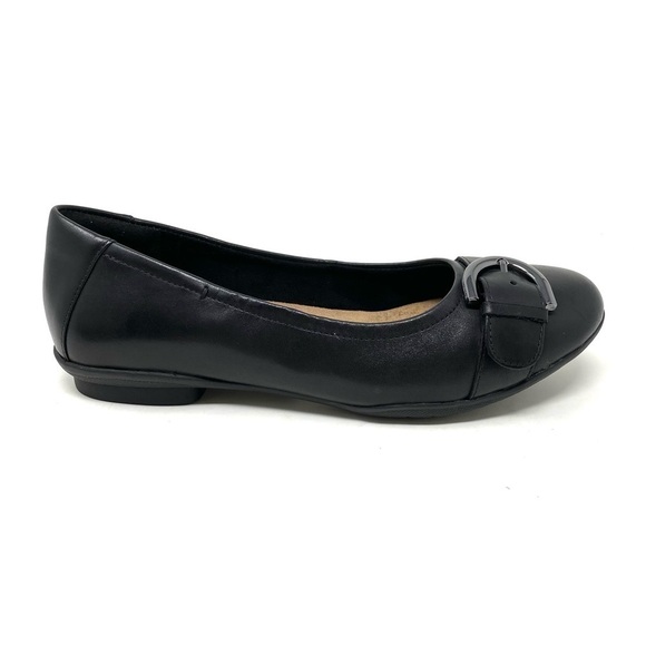 CLARKS WOMENS NEENAH LARK BALLET FLATS - BLACK LEATHER WIDE - Picture 3 of 10